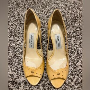 Jimmy Choo Mustard Peep-Toe Heels